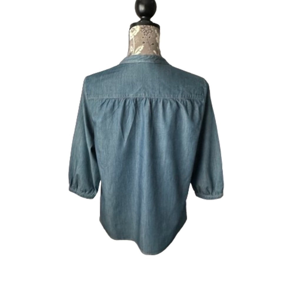 Pleione Women's Small Blue Denim 3/4 Sleeves Pull Over Blouse Tunic Shirt Top - Picture 4 of 16